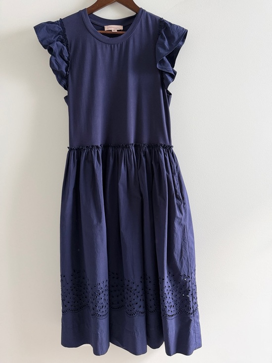 Philosophy Dresses & Skirts - Philosophy Navy Ruffle Sleeve Midi Dress Eyelet Hem Large